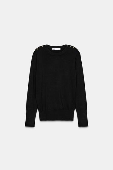 BUTTON KNIT JUMPER - Black by Zara