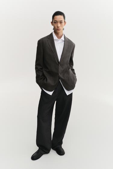 WOOL TEXTURED BLAZER - Dark brown by Zara
