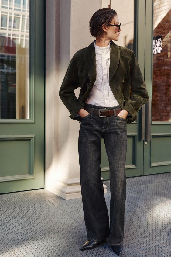 Zara 100% LEATHER FROG FASTENING JACKET - Khaki - Image 0
