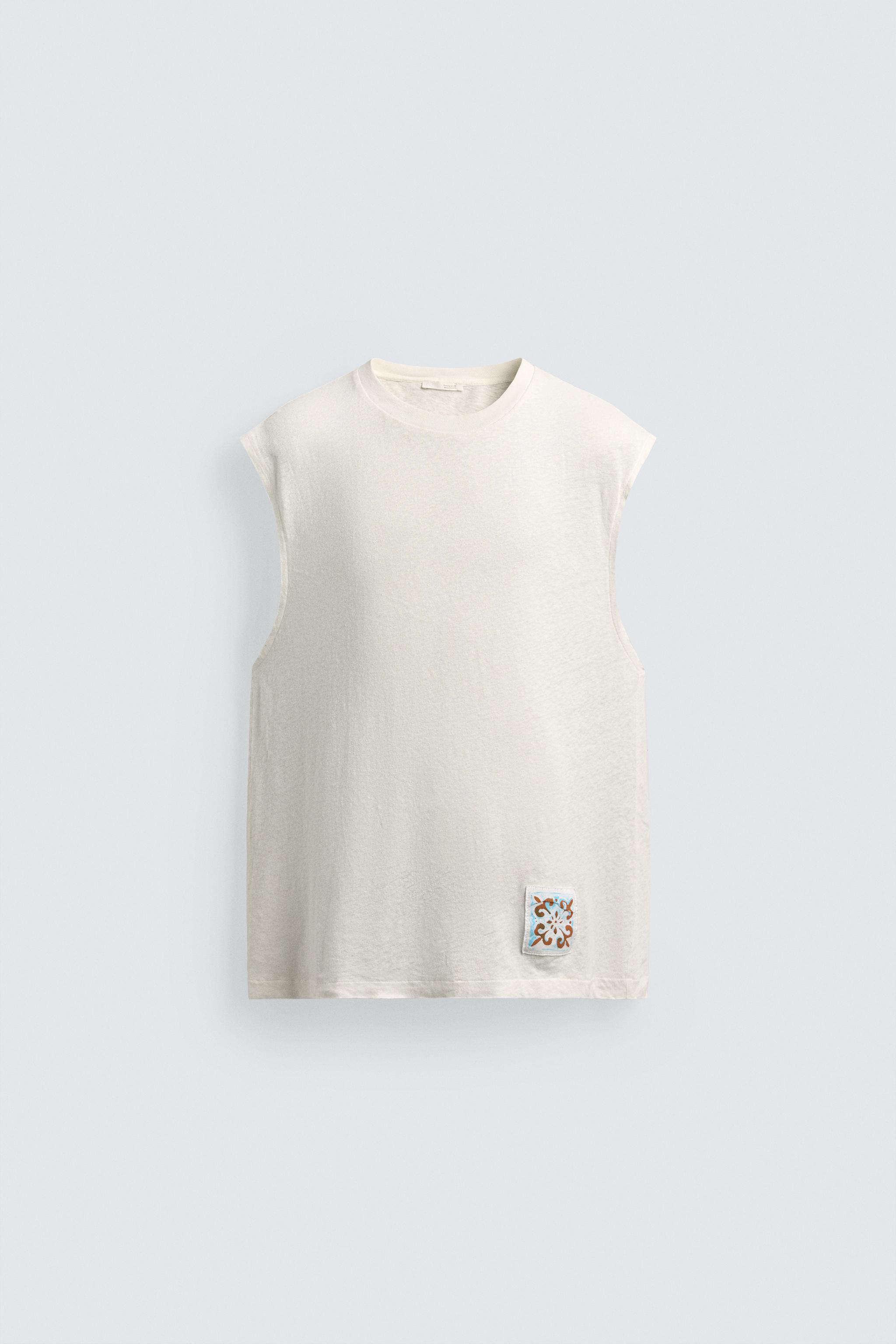 COTTON-LINEN PATCH TANK TOP