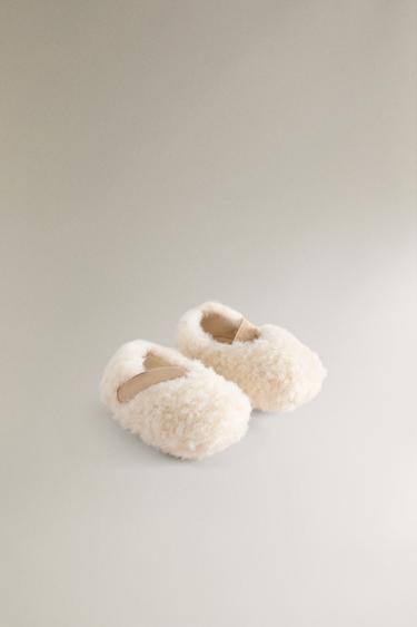 FAUX SHEARLING BALLERINA BOOTIES - Ecru White by Zara - Image 1