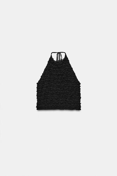 Zaras CROP TOP MED HALTERNECK OCH VOLANGER - Svart