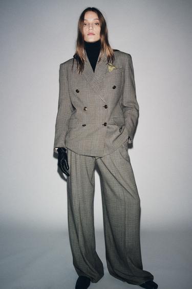 BLAZER CUADROS CON LANA ZW COLLECTION - Beige de Zara