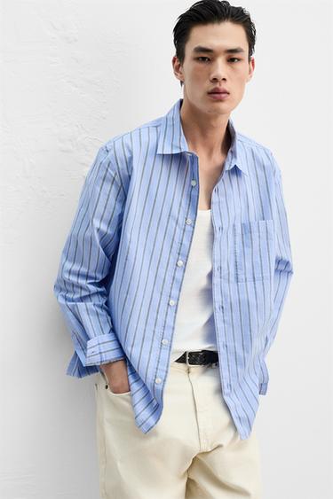 RELAXED FIT STRIPED SHIRT - Sky blue by Zara