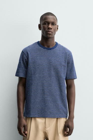 CAMISETA JACQUARD RAYAS - Azul / Blanco de Zara