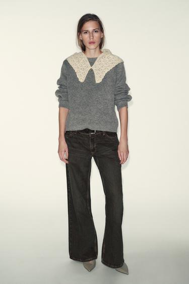 JUMPER WITH CONTRAST HANDKERCHIEF - Grey marl by Zara - Image 0