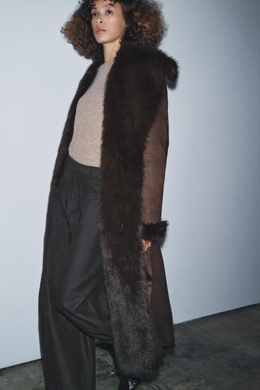 BELTED FAUX FUR COAT ZW COLLECTION - Brown by Zara - Image 3