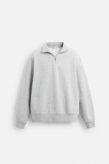 Zara BASIC QUARTER-ZIP SWEATSHIRT - Gray marl