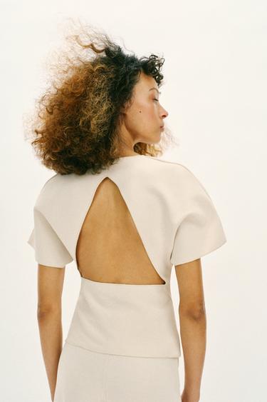 SHORT SLEEVE CUT-OUT TOP - Ecru by Zara