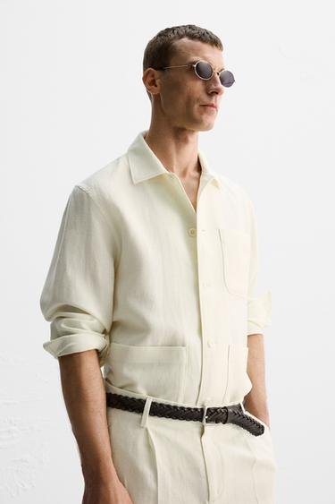 HERRINGBONE LINEN/WOOL OVERSHIRT - LIMITED EDITION - Oyster-white by Zara - Image 4