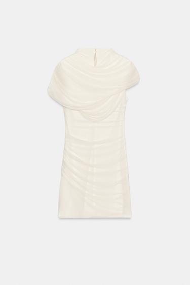 SHORT TULLE CAPE DRESS - Oyster-white by Zara