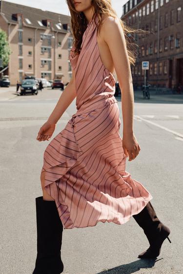 VESTIDO HALTER SATINADO - Rosas de Zara
