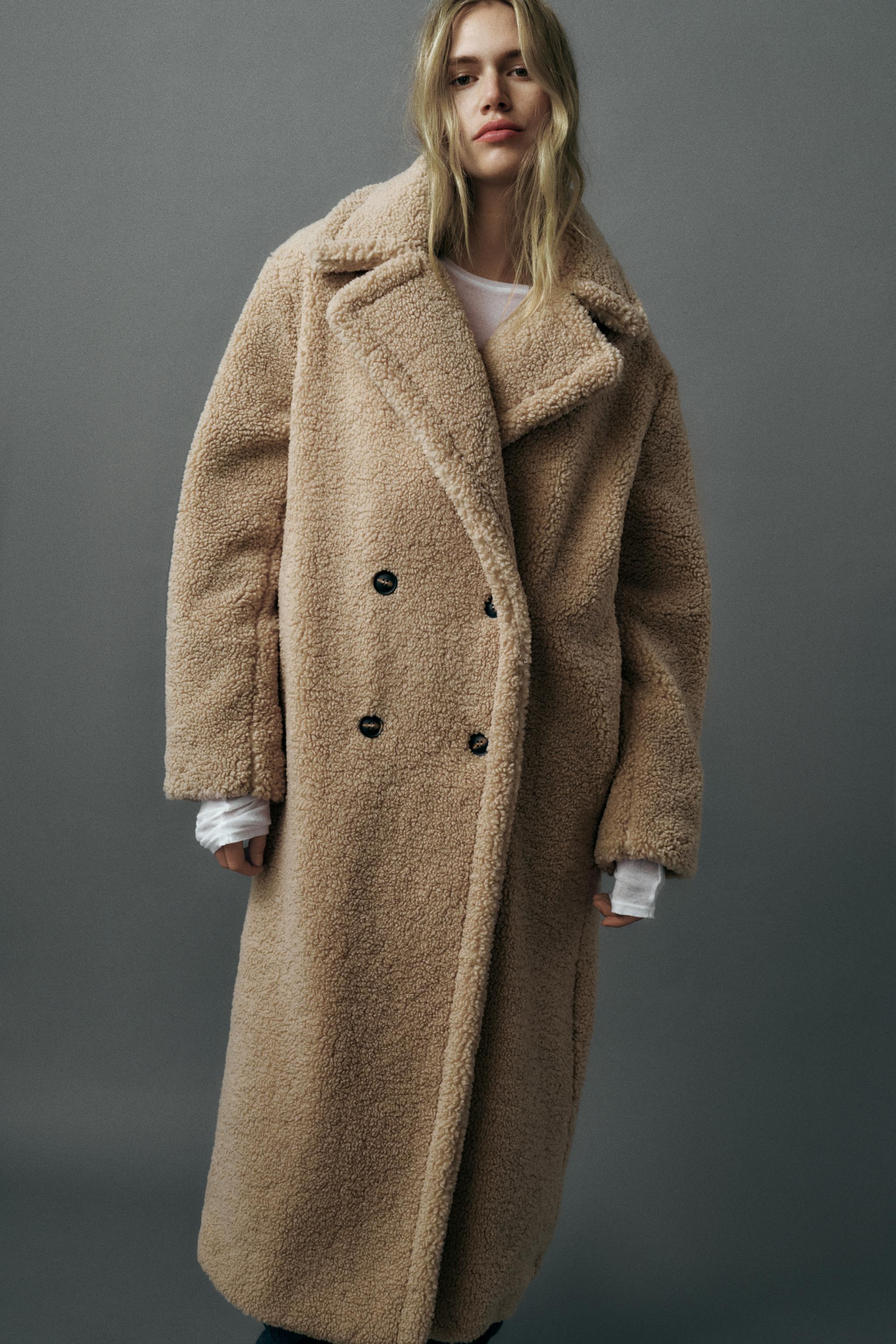 Zara green shearling on sale coat