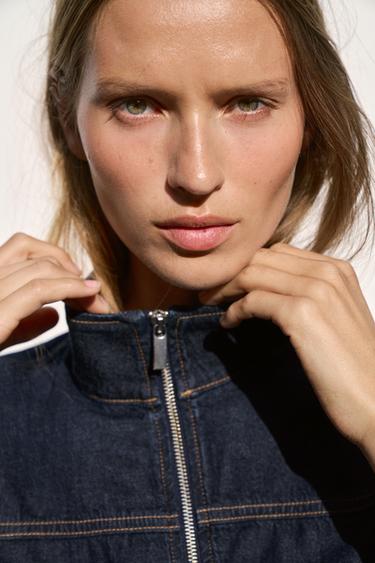 Z1975 HIGH NECK DENIM BOMBER JACKET - Blue by Zara - Image 4