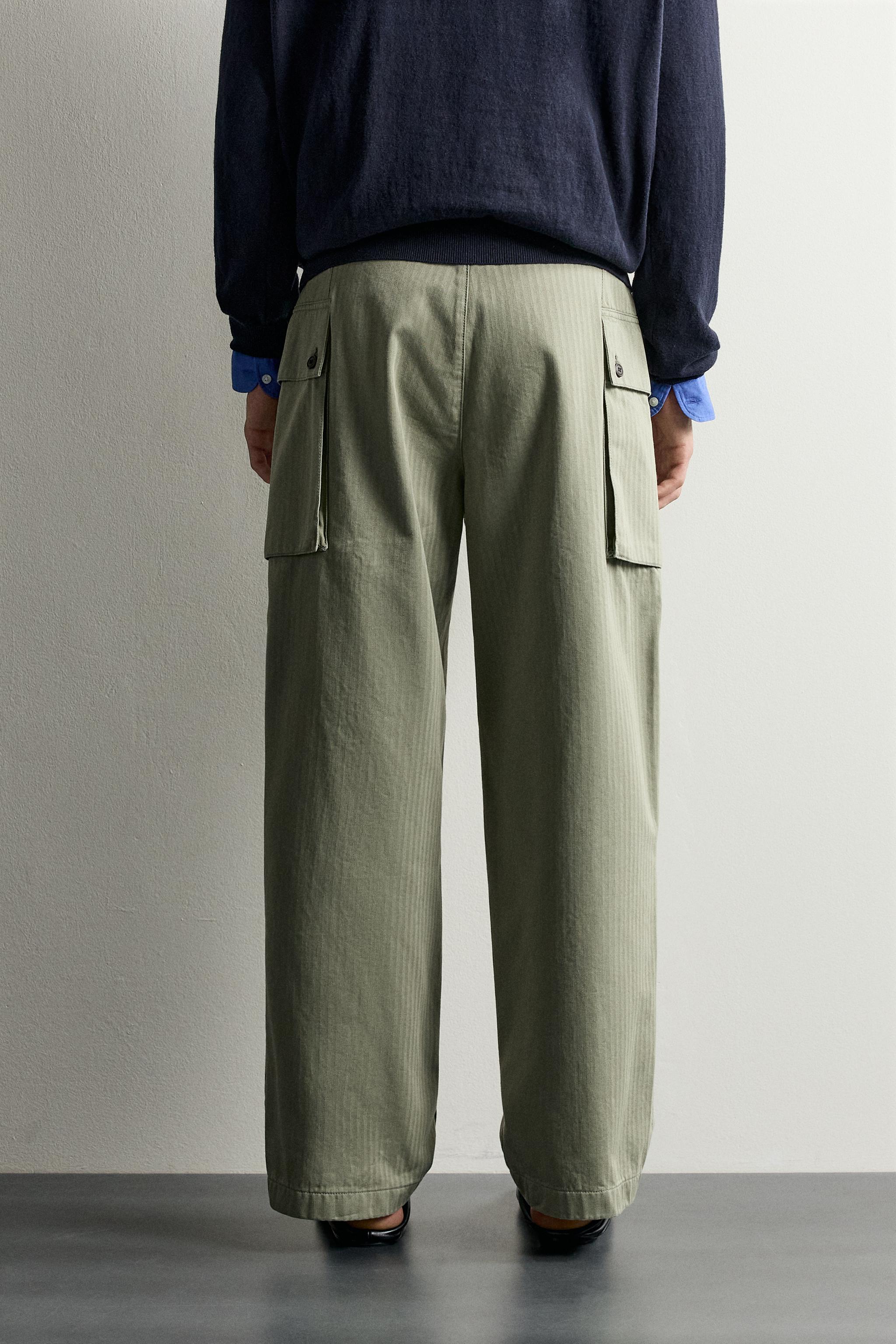 Мужские брюки Zara HERRINGBONE CARGO TROUSERS — фото 3