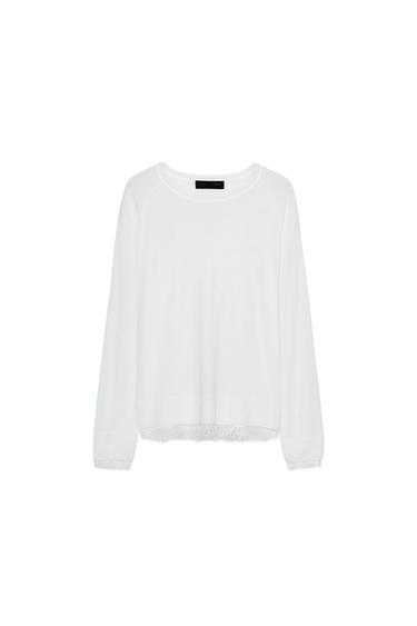 Zara LACE KNIT JUMPER - White