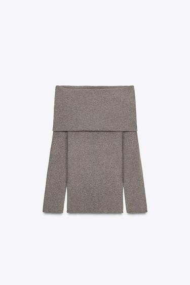 GATHERED STRAPLESS KNIT TOP - Taupe grey by Zara