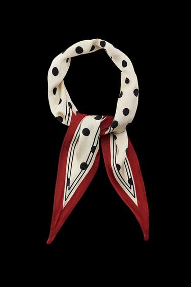 SATIN POLKA DOT MINI BANDANA - Ecru by Zara