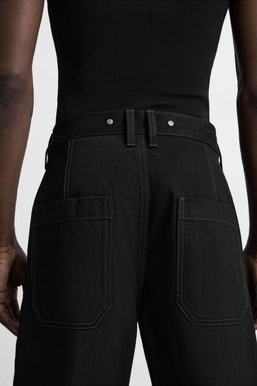 BAGGY FIT DENIM BERMUDA SHORTS WITH STITCHING - Black by Zara - Image 4