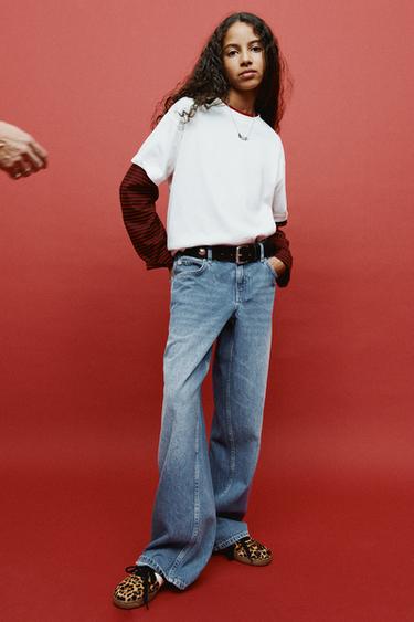 ANIMAL PRINT PATCH WIDE-LEG JEANS - Blue by Zara