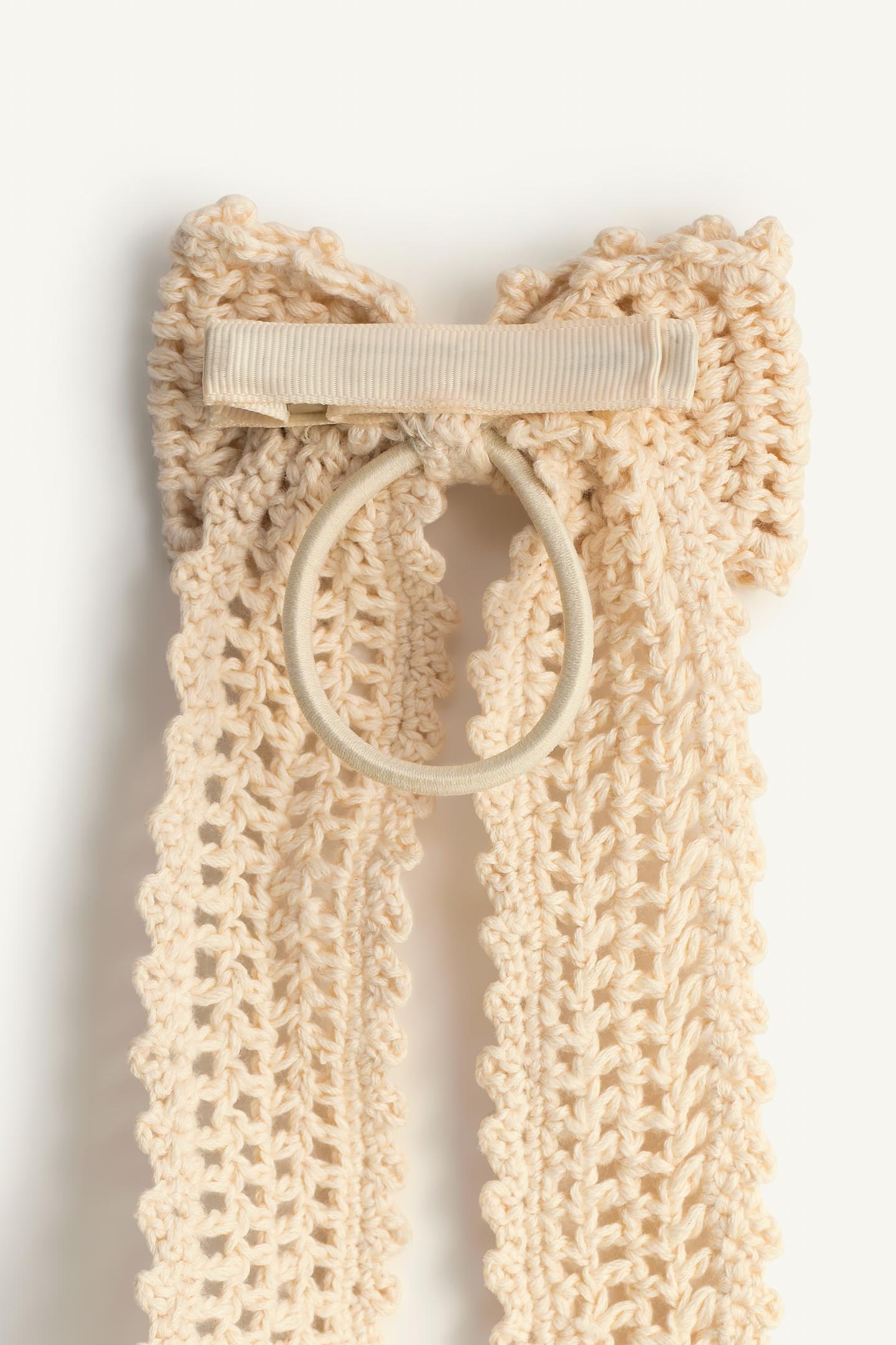 Детские аксессуары для волос Zara Crochet Knit Bow Hair Clip Scrunchie Limited Edition, цвет: Экрю — фото 4