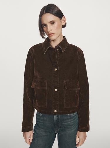 Zara Short denim jacket with flock finish pockets - Chocolate