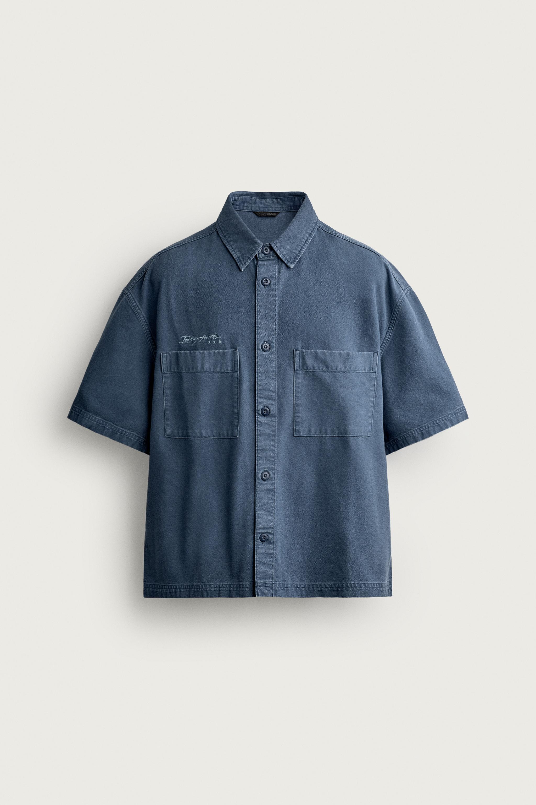 CONTRASTING RELAXED FIT SHIRT — Blue