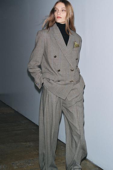 VESTE À CARREAUX AVEC DE LA LAINE ZW COLLECTION - Beige de Zara - Image 3
