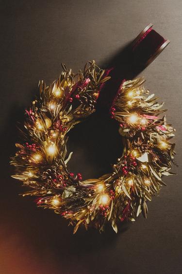 CHRISTMAS LIGHT-UP OLIVE LEAF WREATH DECORATION (40 CM) – Zöld a ZARA-tól