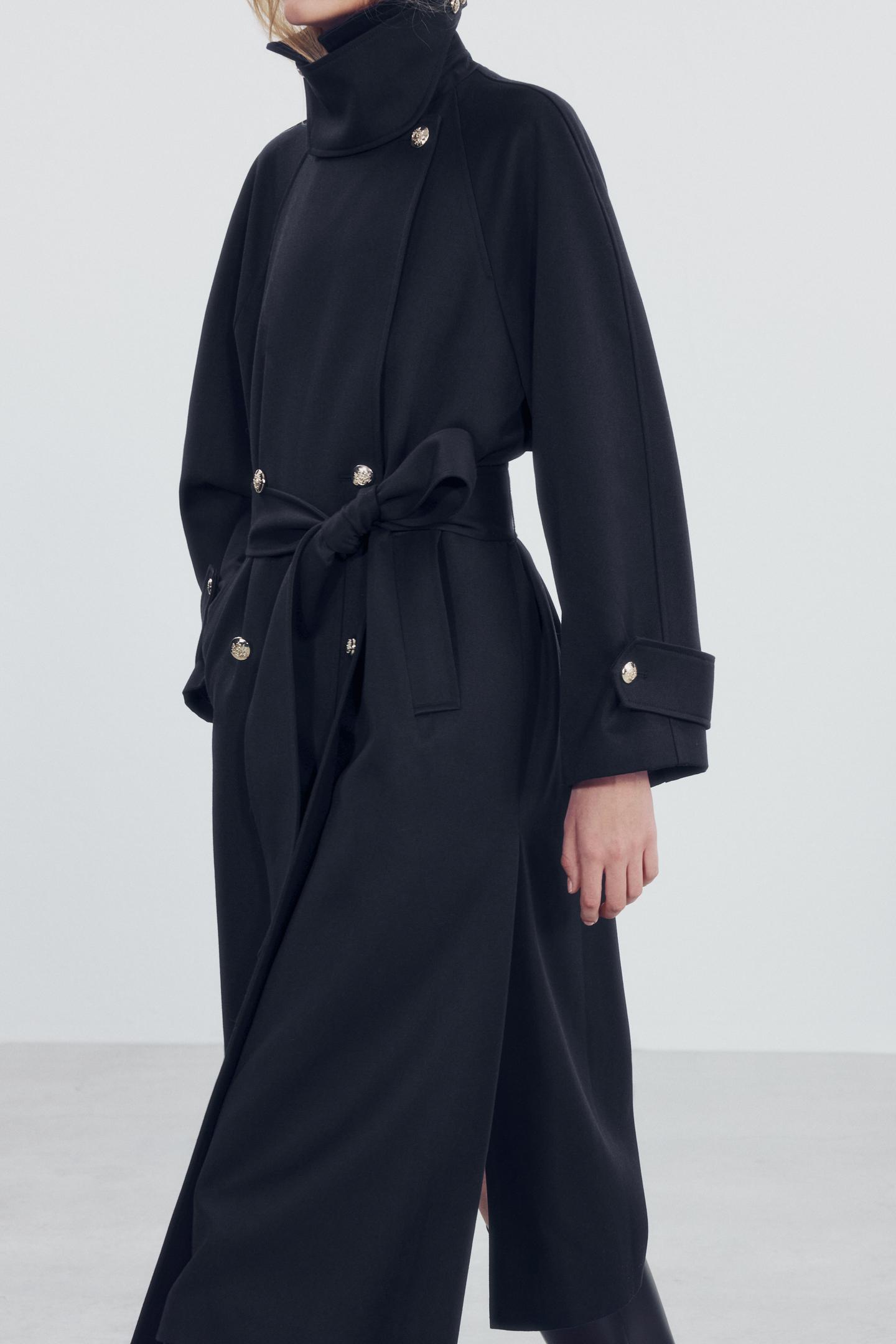 Женское пальто Zara ZW Collection Long Trench, цвет: Тёмный тёмно-синий — фото 7