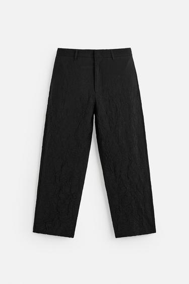Zara WRINKLE LOOK PANTS - Black