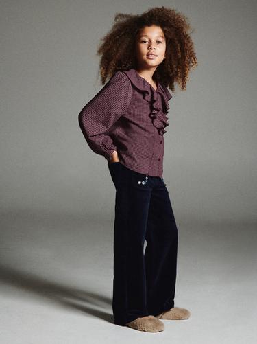 QUẦN NHUNG THÊU HOA - Xanh dương từ Zara