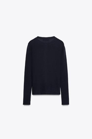 GILET 100 % LAINE CÔTELÉ - Bleu marine de Zara - Image 6