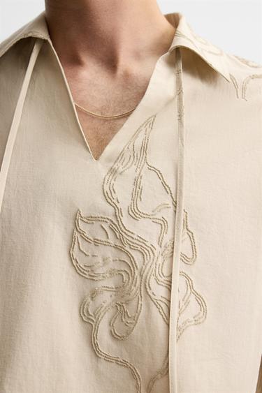 CHEMISE BRODERIE FEUILLES - Marron / Taupe de Zara - Image 4