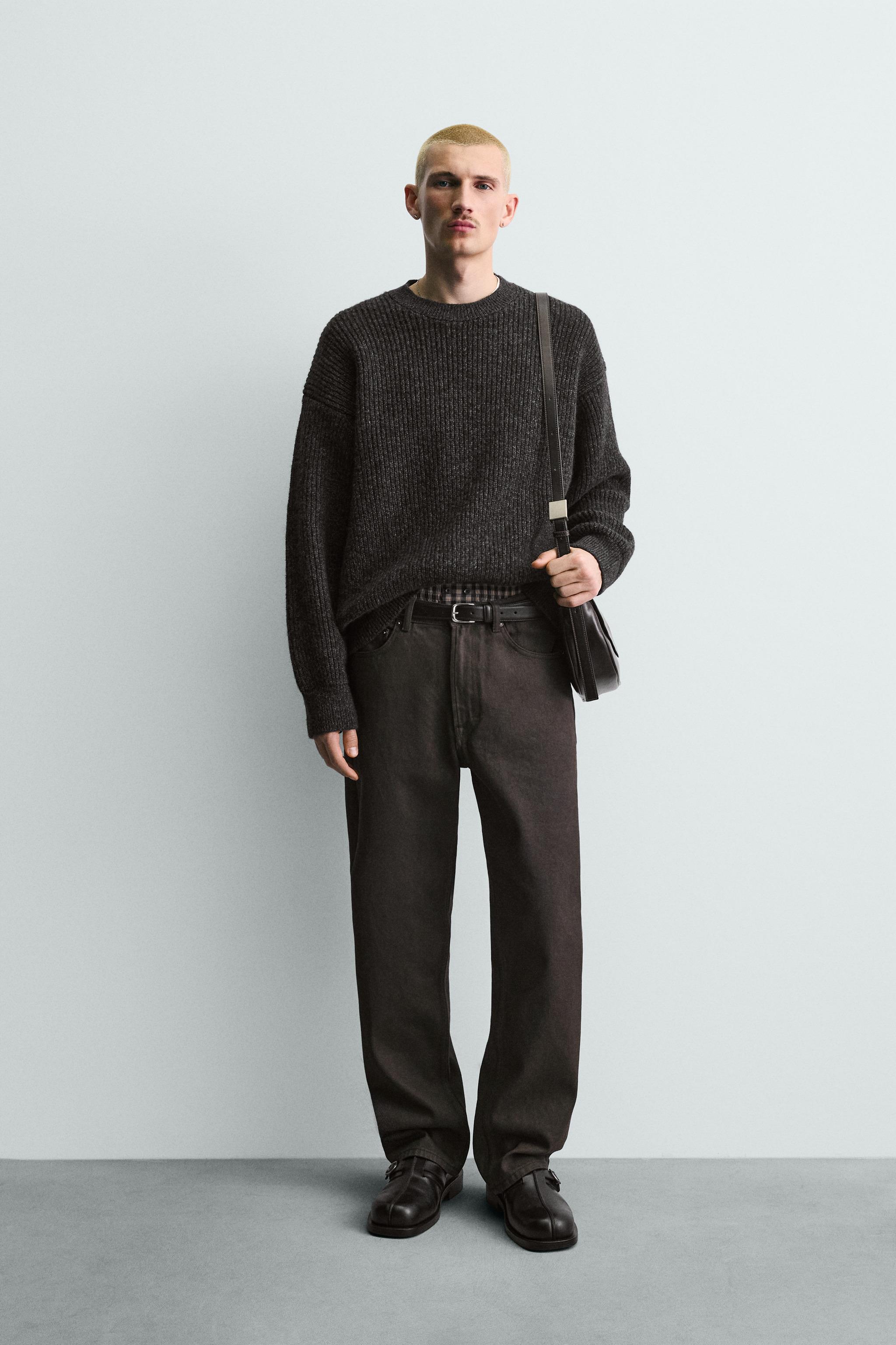 Zara - Contrast Textured Jumper - Black - S - Man Zara - Contrast Textured Jumper - Black - S - Man