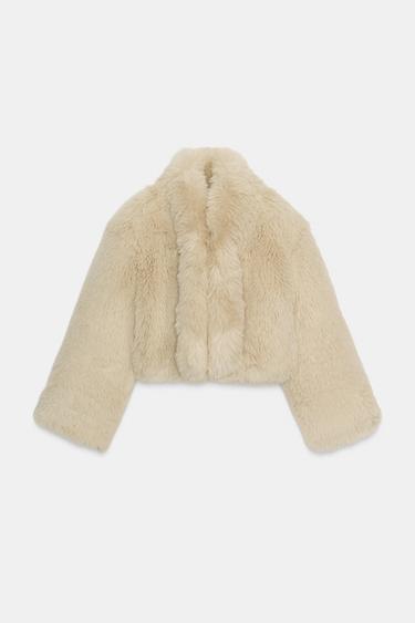 SHORT FAUX FUR COAT - Beige by Zara