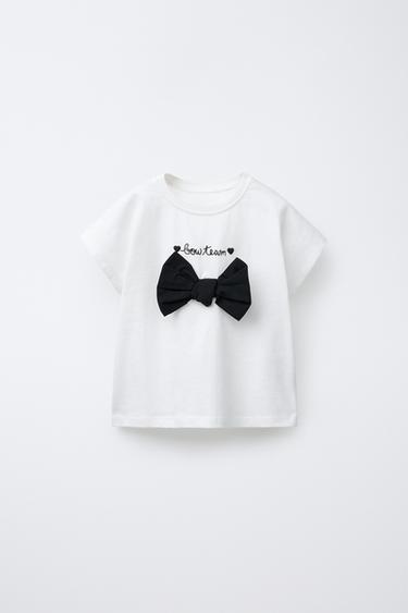 EMBROIDERED SLOGAN T-SHIRT WITH BOW - White by Zara - Image 0