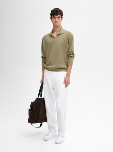 Zara 100% linen knit polo collar sweater - Mid khaki - Image 0