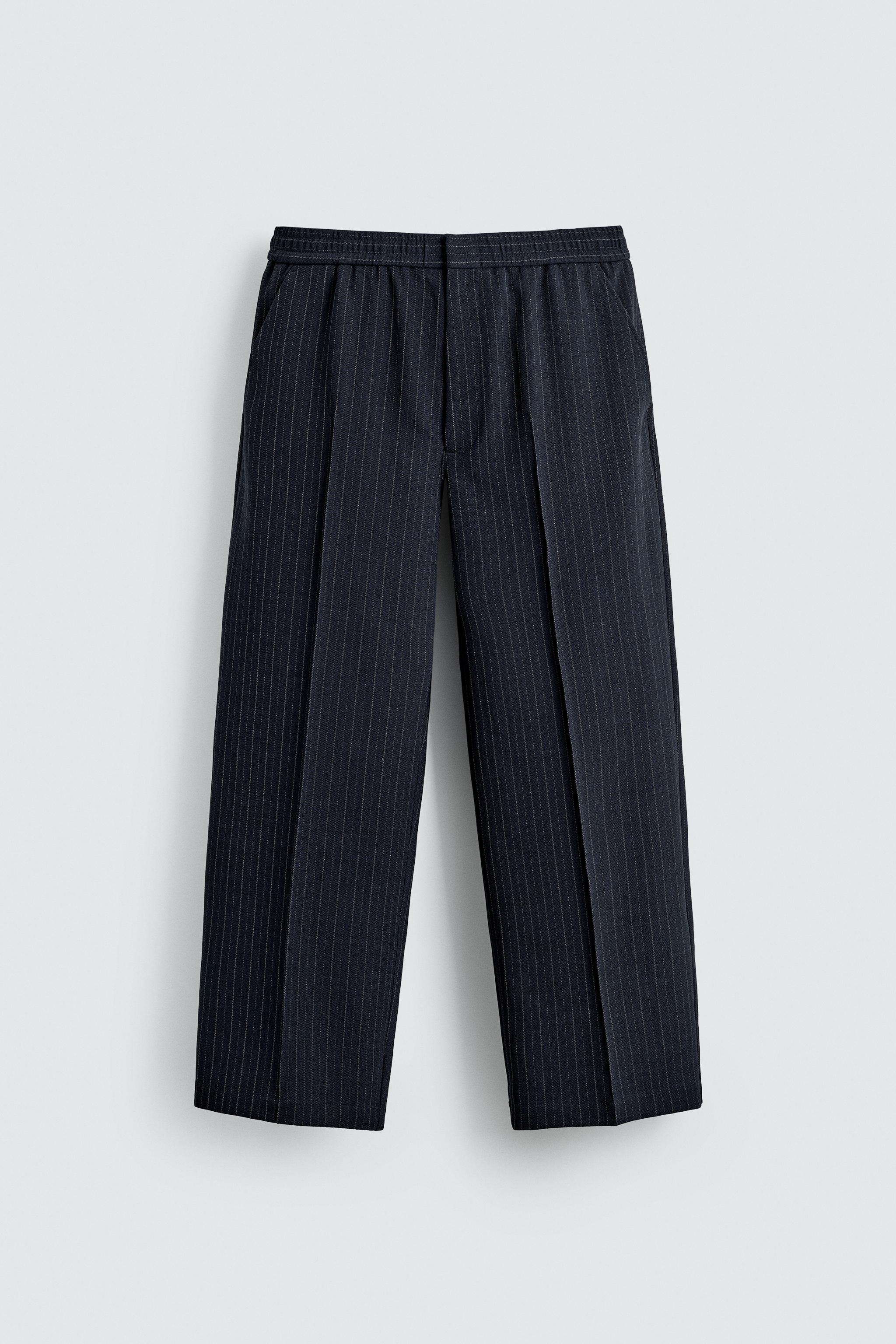 リラックスフィットピンストライプ柄パンツ - ネイビーブルー | ZARA