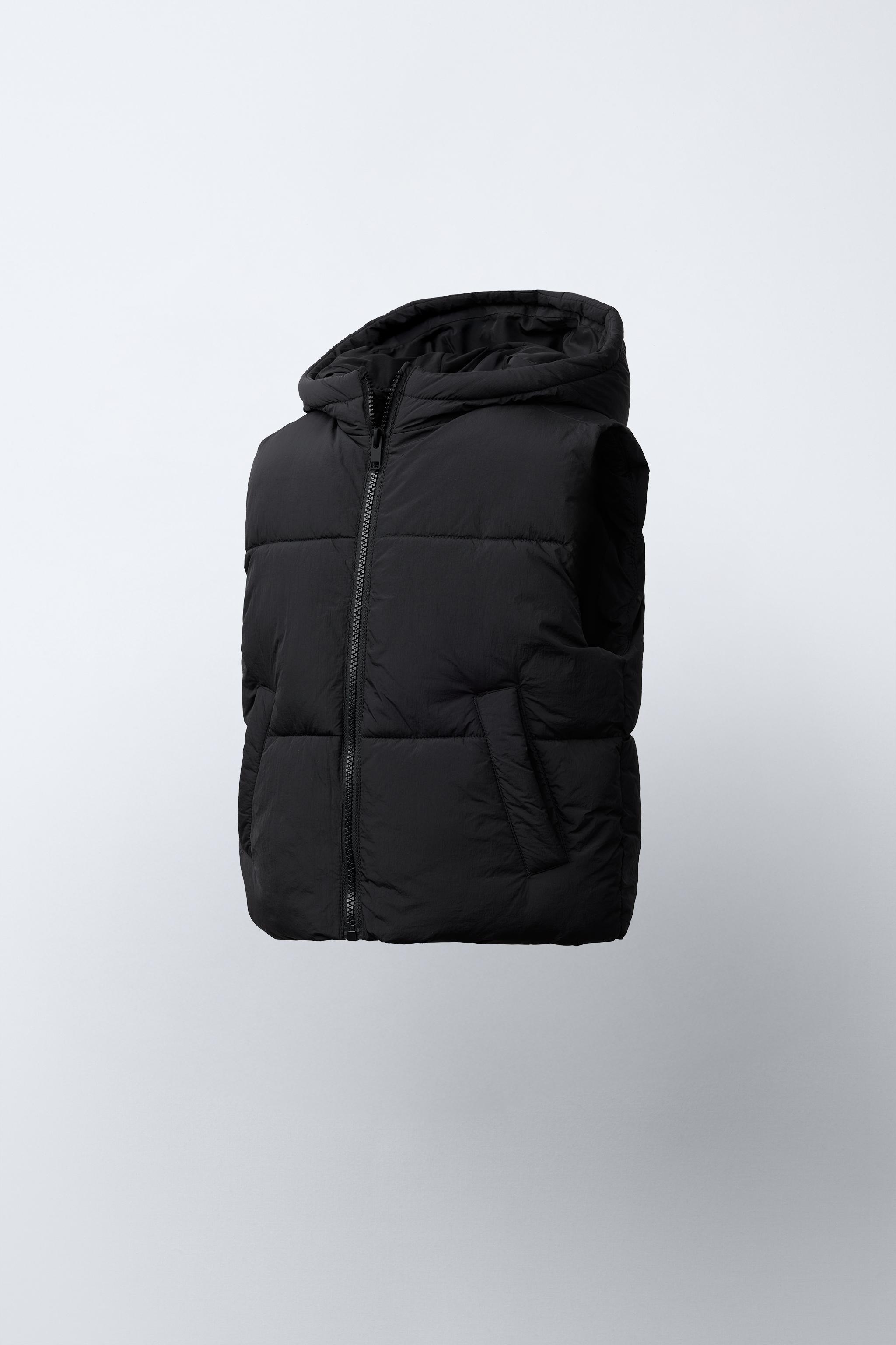 ZARA ブラック フード付きダウンベスト L 大人気】ZARA フード付きダウンベスト ブラック - メルカリ