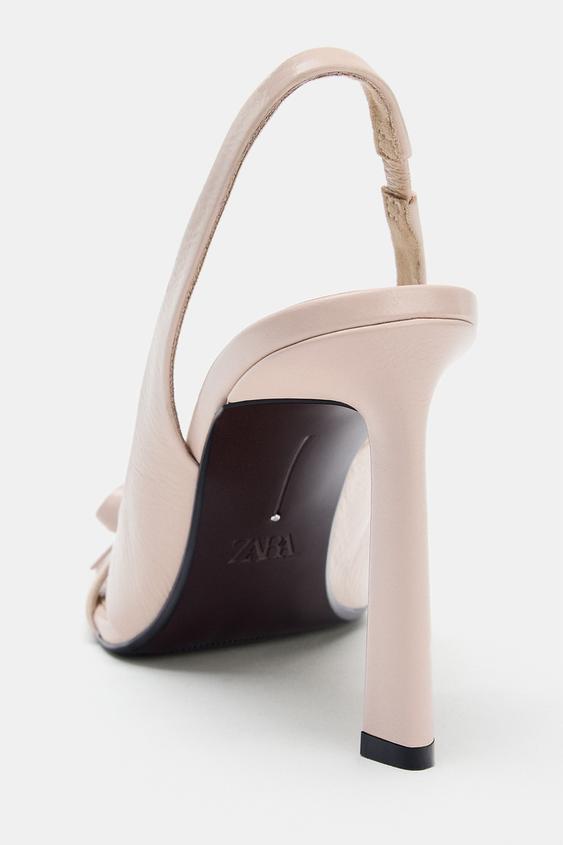 SANDALES À TALONS EN CUIR AVEC NŒUD - Rose de Zara - Image 6
