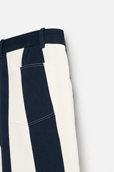STRIPED BERMUDA SHORTS WITH PLEATS - Navy / White by Zara - Image 9
