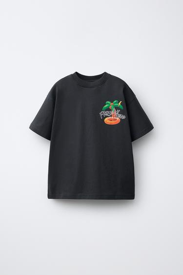 Zara PALM TREE PRINT T-SHIRT - Black