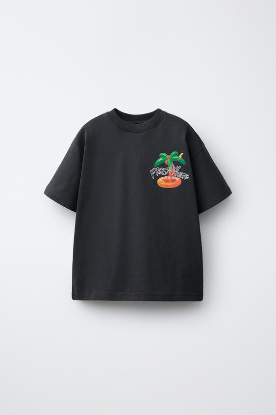 CAMISETA ESTAMPADO PALMERA - Negro de Zara - Imagen 0