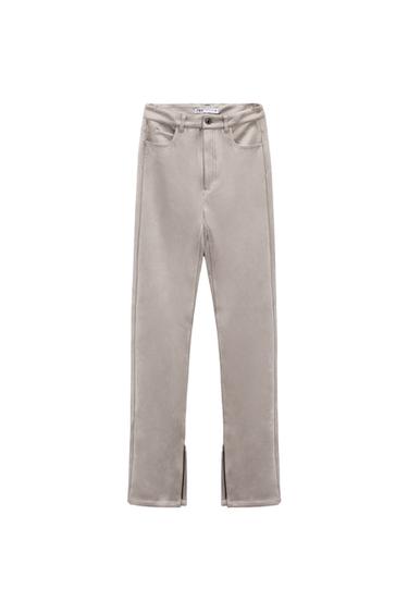 SLIM FIT FLARED FAUX SUEDE TROUSERS WITH VENTS
