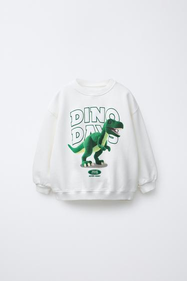 FELPA STAMPA DINOSAURO - Bianco di Zara - Immagine 0
