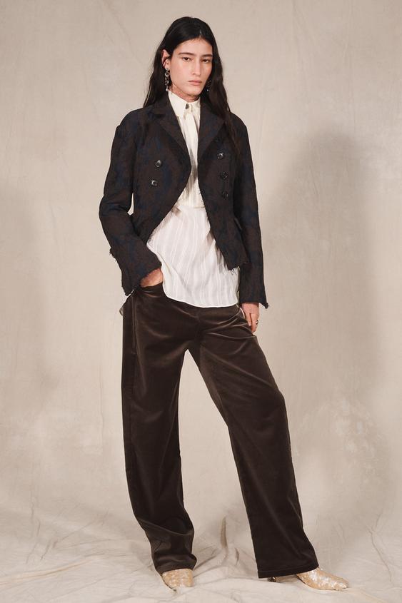 LIMITED EDITION JACQUARD CROPPED BLAZER - Brown-Blue by Zara - Image 0