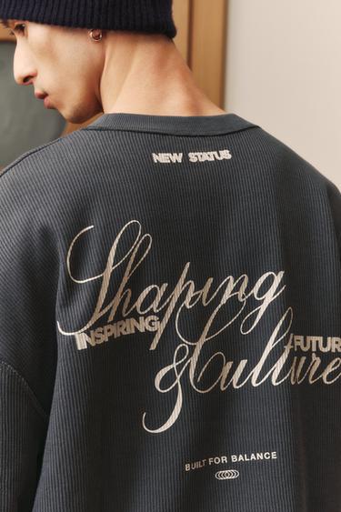 TEXTURED SWEATSHIRT WITH SLOGAN PRINT - Charcoal grey by Zara