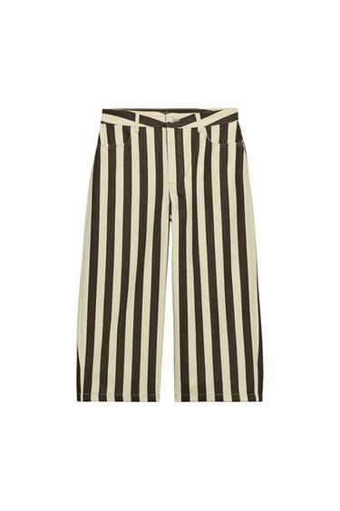 ZW COLLECTION TAPERED HIGH-WAIST STRIPED JEANS - Green by Zara