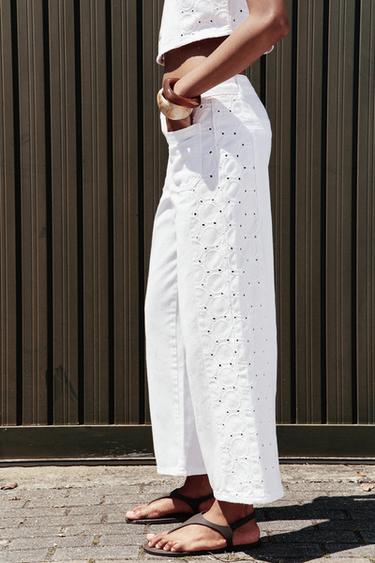 JEAN Z1975 À JAMBES LARGES BRODÉES PERFORÉES - Blanc de Zara - Image 2